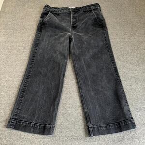 Everlane The Wide Leg Jeans Women's 33 Black Denim Ankle High-Rise Button Fly